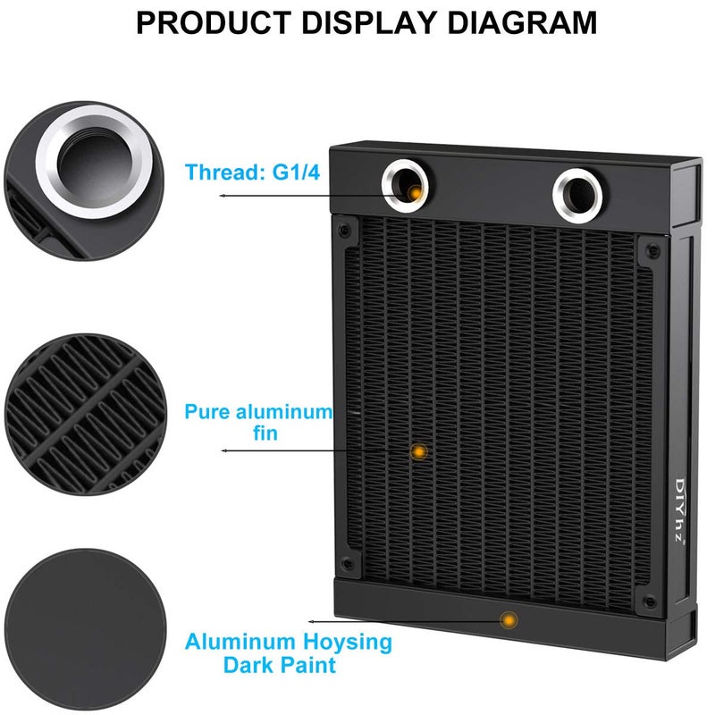 DIYhz Water Cooling Computer Radiator, 12 Pipe Aluminum Heat Exchanger Liquid Cooling Radiator G1/4 Thread Heat Row Sink 120mm for CPU PC Laser Water Cool System DC12V Black - Image 3